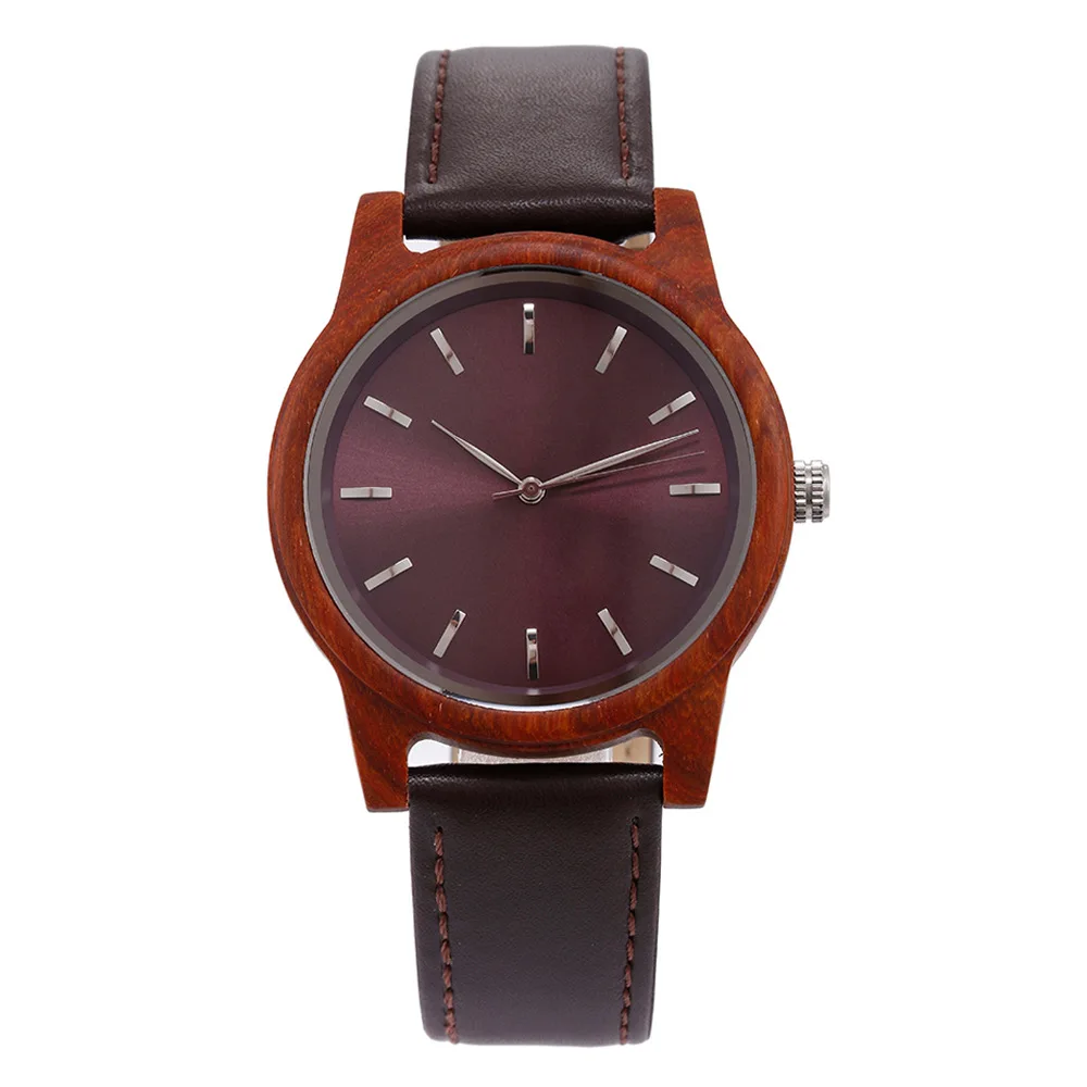 Unisex Bamboo Couple Watch Wood Leather Mixed Strap Pin Buckle Minimalist Holiday Clearance Quartz Wristwatch
