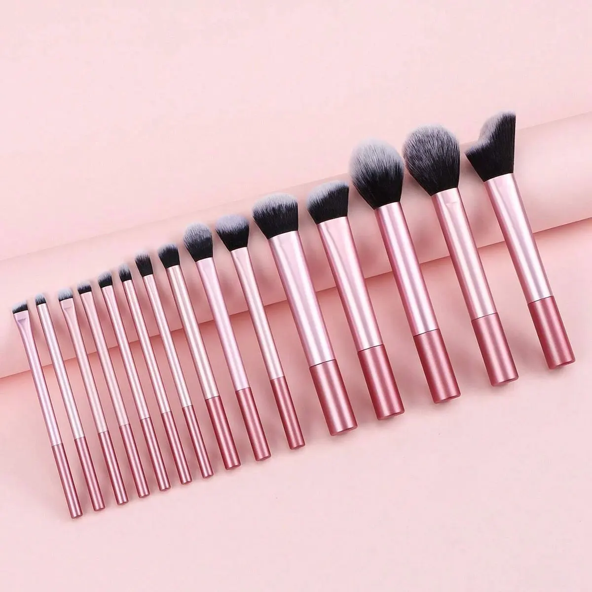 Set di pennelli per trucco professionale rosa da 15 pezzi, incluso pennello per fard, pennello per cipria, pennello per correttore, pennello per ombretto, viaggio completo
