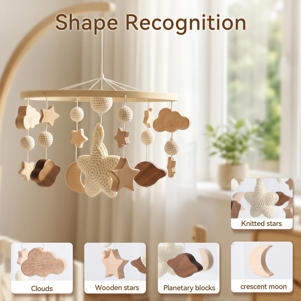 Wooden Stars 360° Rotation Baby Bed Bell Mobile Starry Sky Sensory Crib Rattle Hanging Toys For Newborn Baby Gifts Nursery Decor