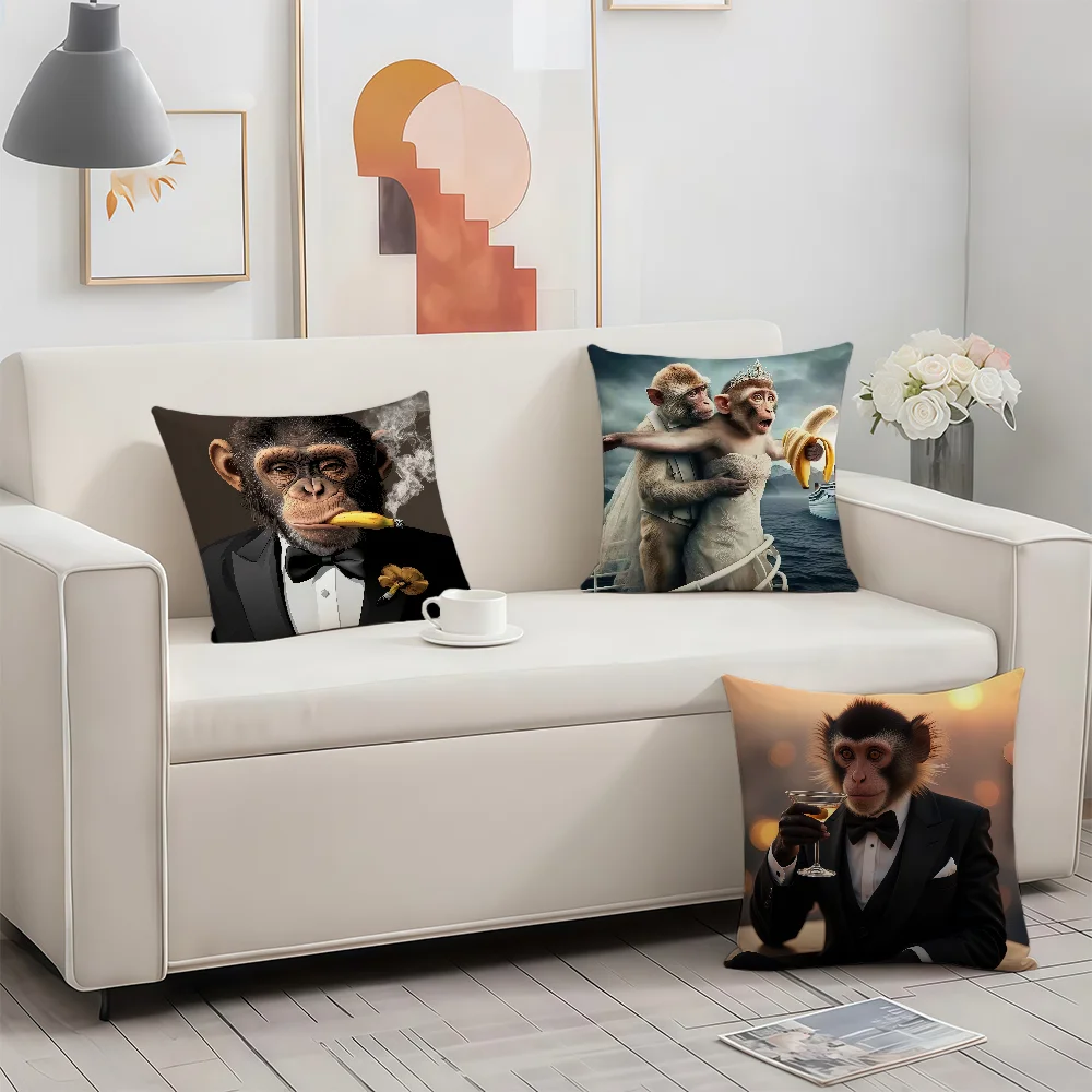 Funny Gentleman Monkey cushion cover Birthday Anniversary Gifts Double Sided Printed Zipper Cushion Cover Soft Skin Bedding
