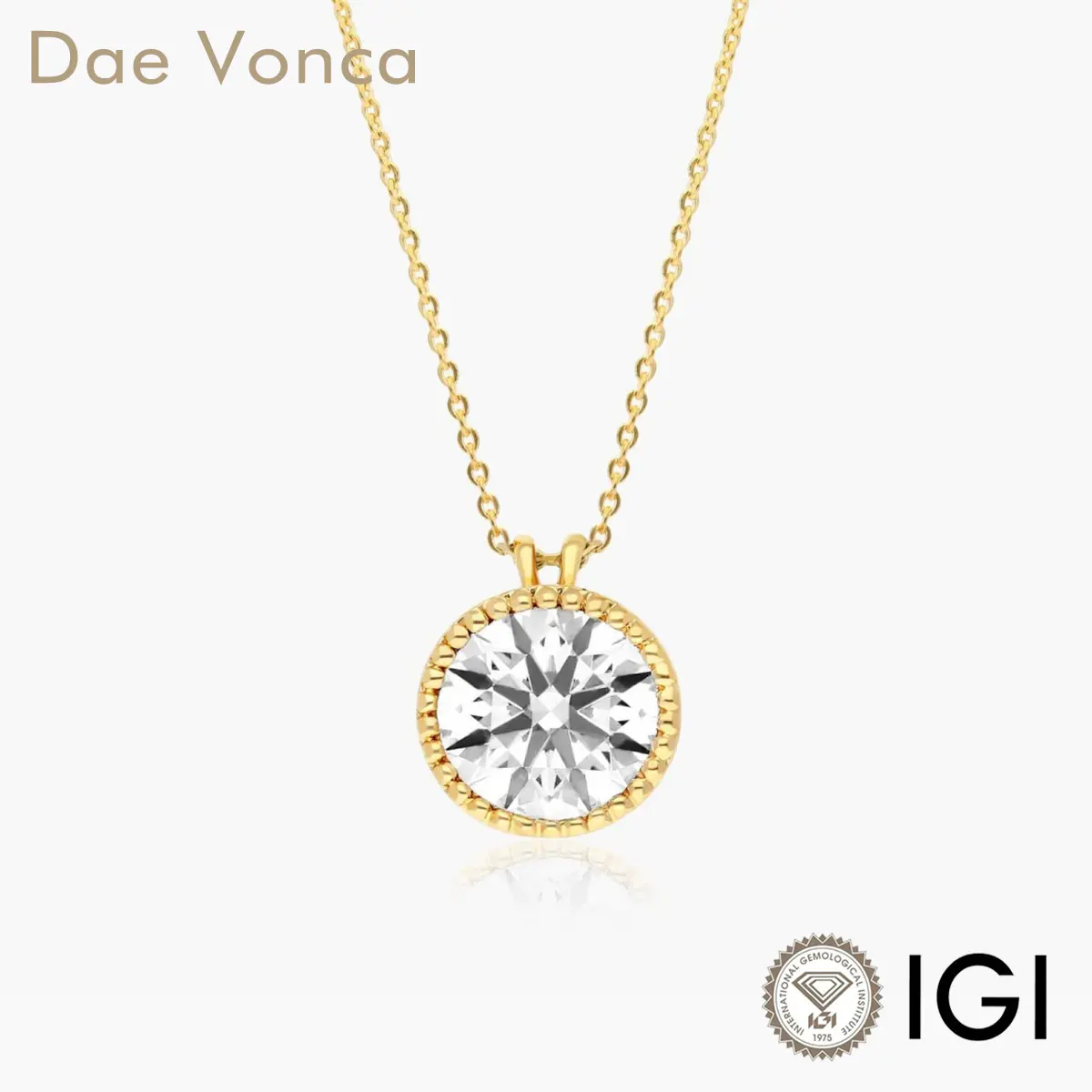 14K Yellow Gold Genuine Diamond Necklace Round Brilliant Lab Grown Diamond Milgrain Bezel Diamond Pendant For Valentine's Gift