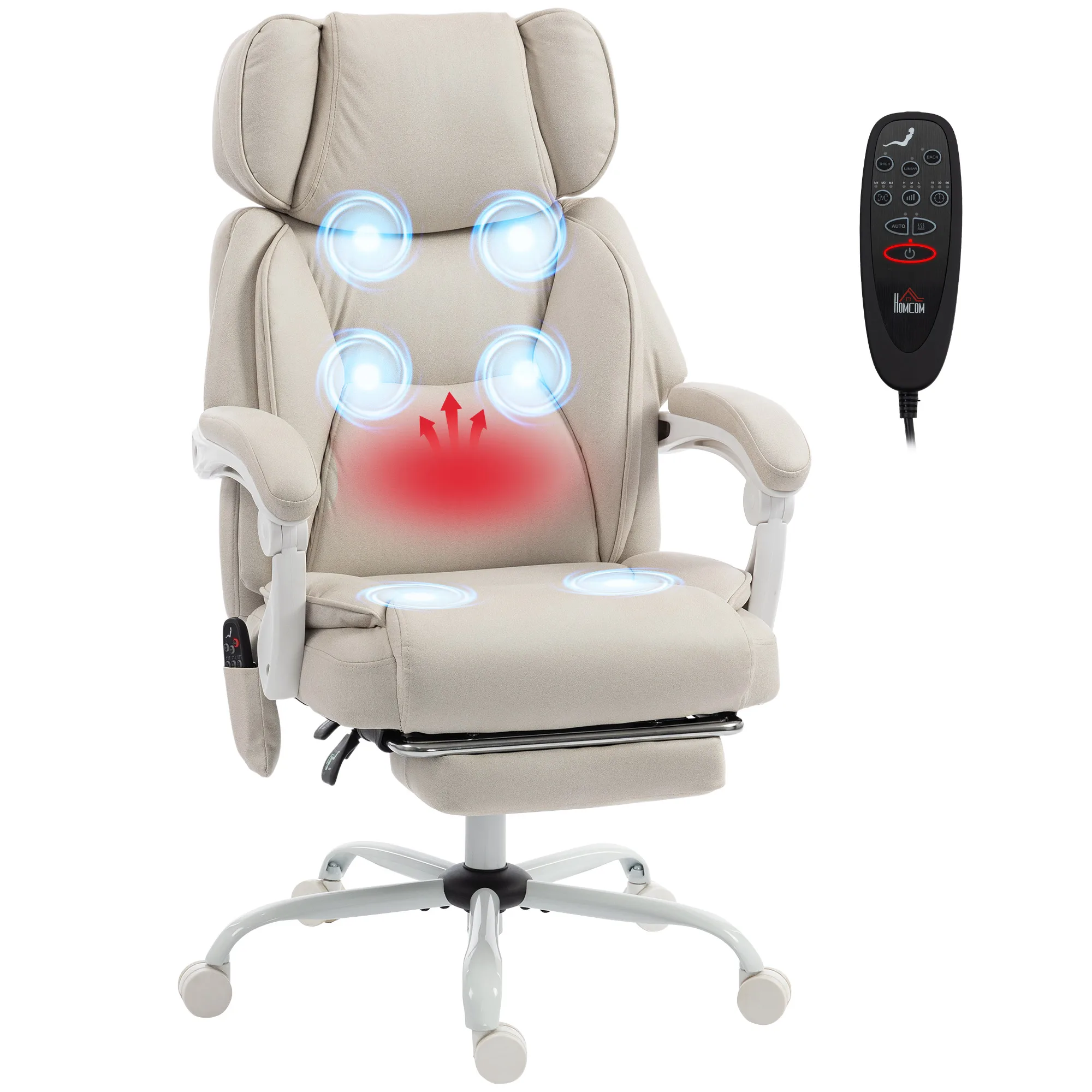 HOMCOM Silla de Oficina con Masaje Vibratorio de 6 Puntos y Calor Lumbar Crema