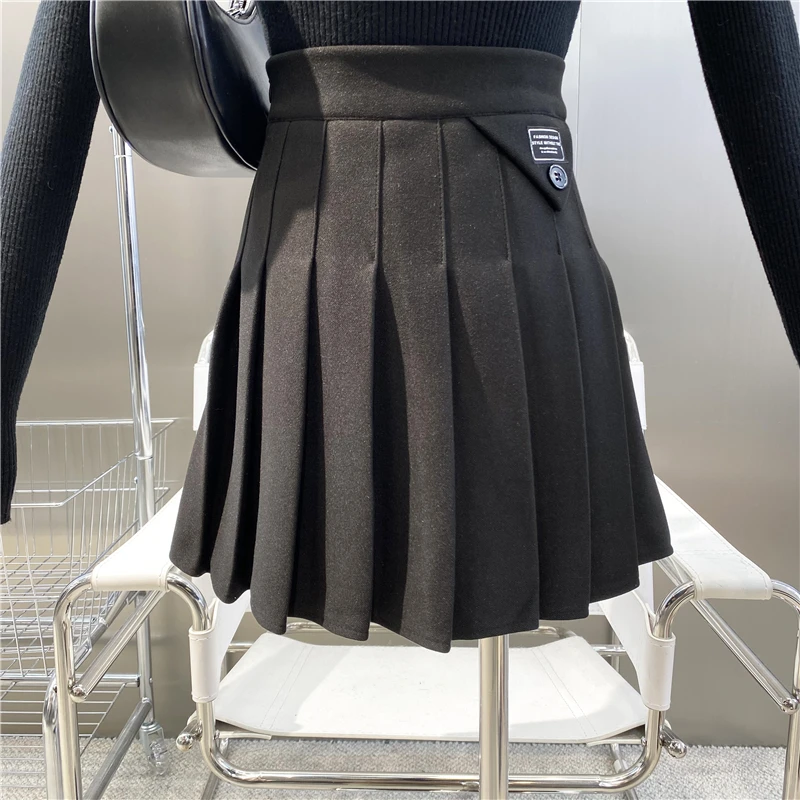 New Brand Original Design College Style Thickened Tweed Short Skirt Fashion Label High Waist Slim And Versatile A-shaped Skirt