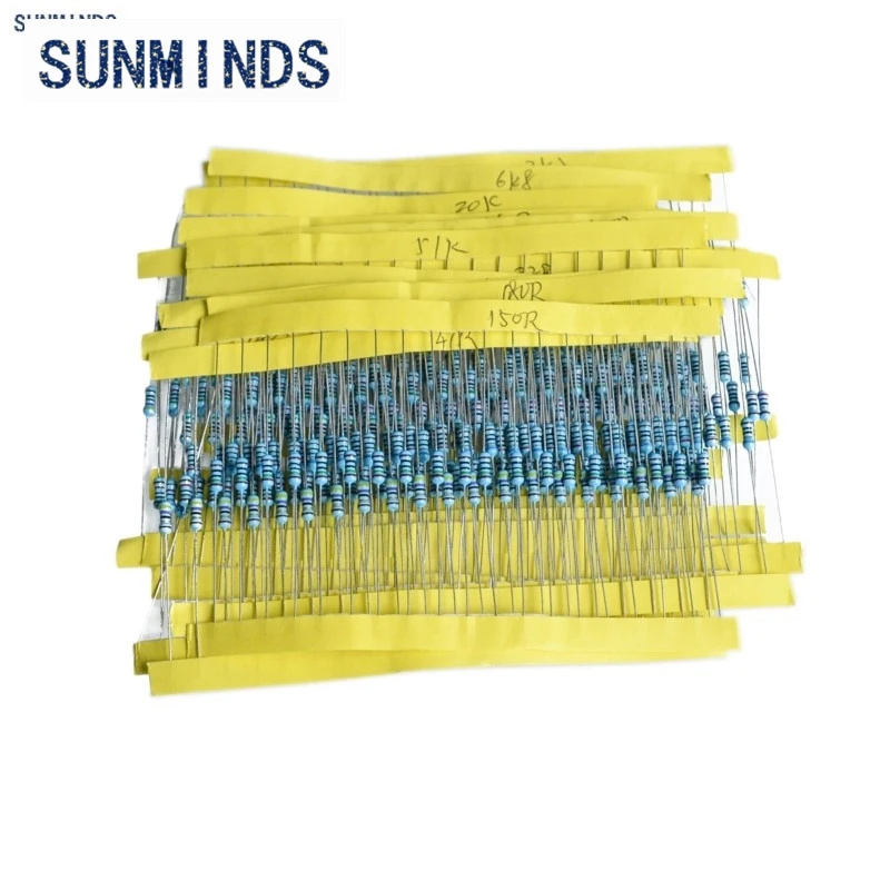 600pcs/set 30 Kinds 1/4W Resistance 1% Metal Film Resistor Pack Assorted Kit 1K 10K 100K 220ohm 1M Resistors 300pcs/set