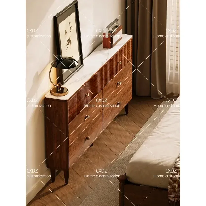 Medieval style six-chest cabinet solid wood multi-layer storage cabinet 30cm narrow side cabinet bedroom locker ultra-thin