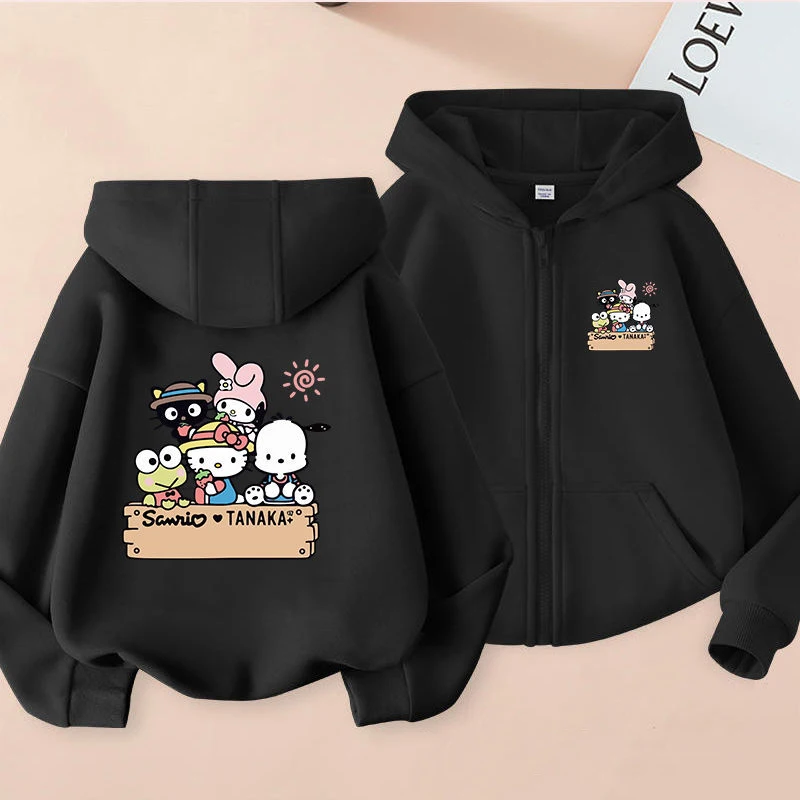 

Sanrio Kawaii Hello Kitty Girls Hooded Sweatshirt Kuromi Cinnamoroll Anime Cartoon Fashion Skin Friendly Children Clothing Coats