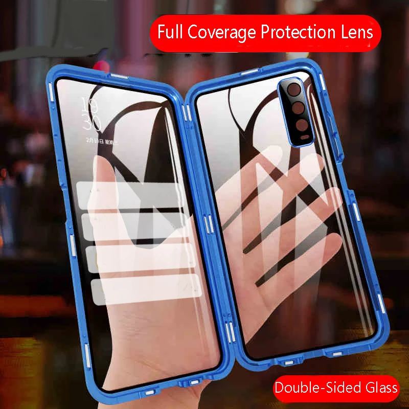 Full Protection Metal Frame Magnetic Double Sided Glass Phone Case For VIVO Y72 5G Y75 5G Y76 5G Y77 5G Y78 5G Cover Cases