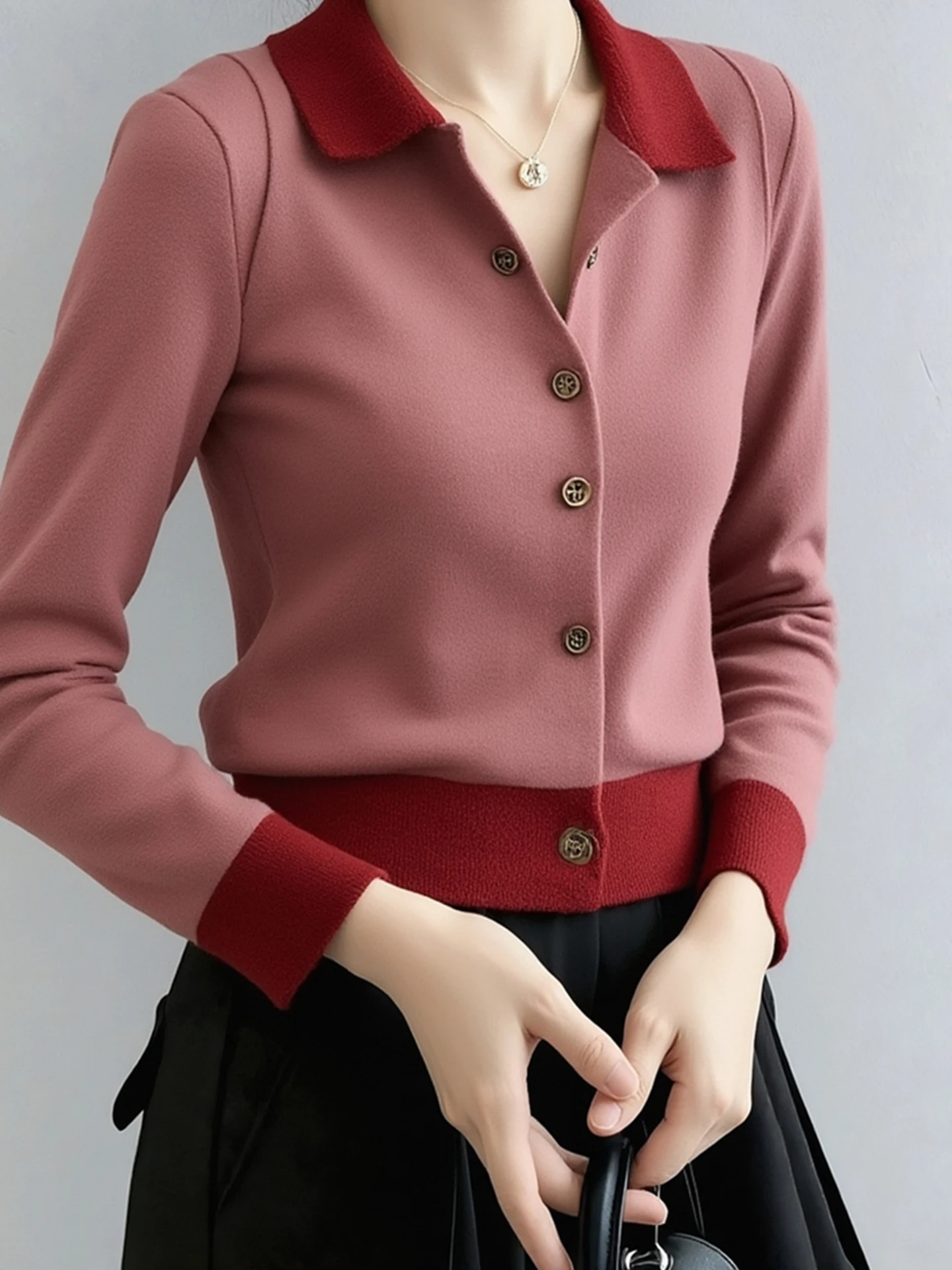 

Зимний вязаный свитер женский Long Sve с отложным воротником в стиле пэчворк, цветной утягивающий универсальный топ Ele Top Commute Sle Kore...