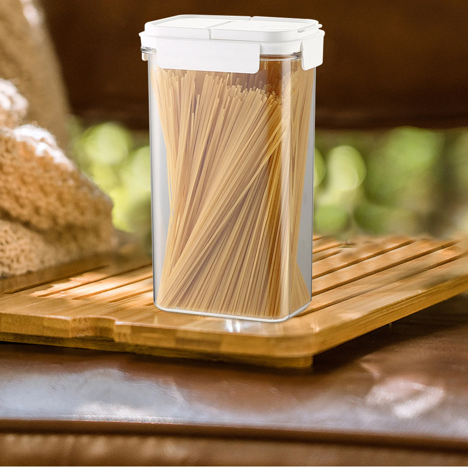 حاوية تخزين المعكرونة الشفافة محكمة الغلق، مخزن المطبخ، علبة كبيرة للنودلز، حامل طعام الحبوب، حاوية الحبوب