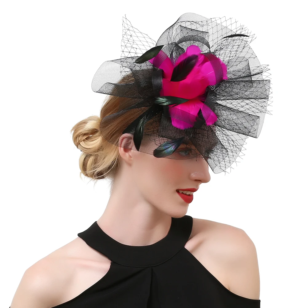 

Charming Wedding Bride Hat Hair Clip Headband Tea Party Accessories Women Dark Green Mesh Fascinator Lightweight Church Cocktail