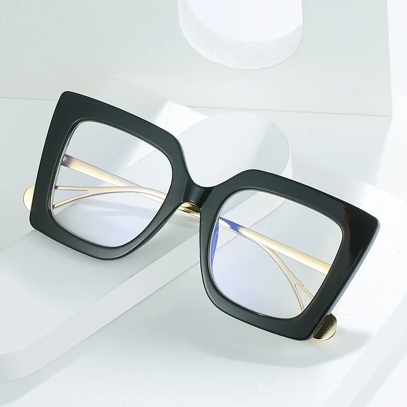 Extra Large Square Blue Light Blocking Glasses Women's Thick Stylish Pearl Inlaid Temple Glasses Blue Light Blocking Glasses