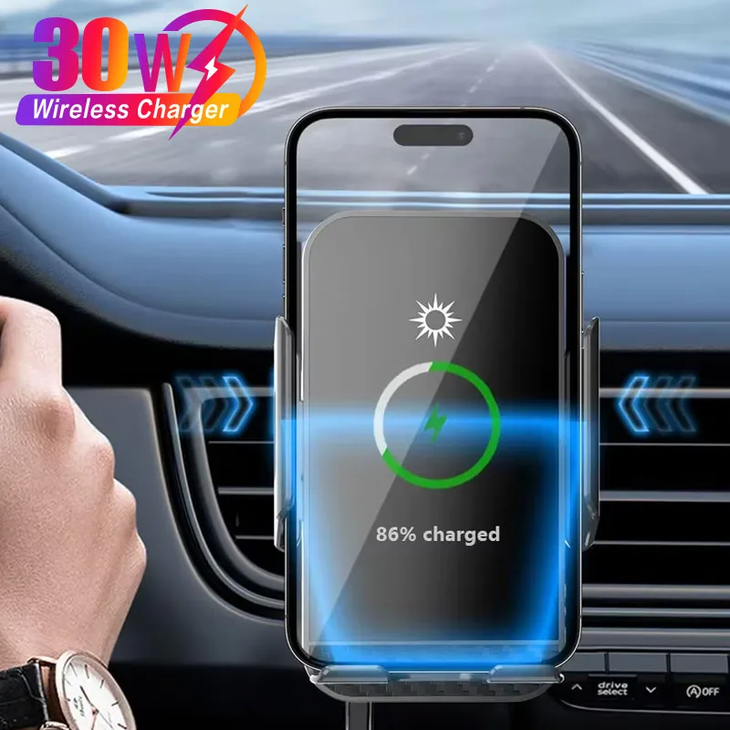 30W Car Wireless Charger Phone Holder Air Vent Automatic Clip For iPhone 16 15 14 13 12 Pro Samsung Xiaomi Fast Charging Station