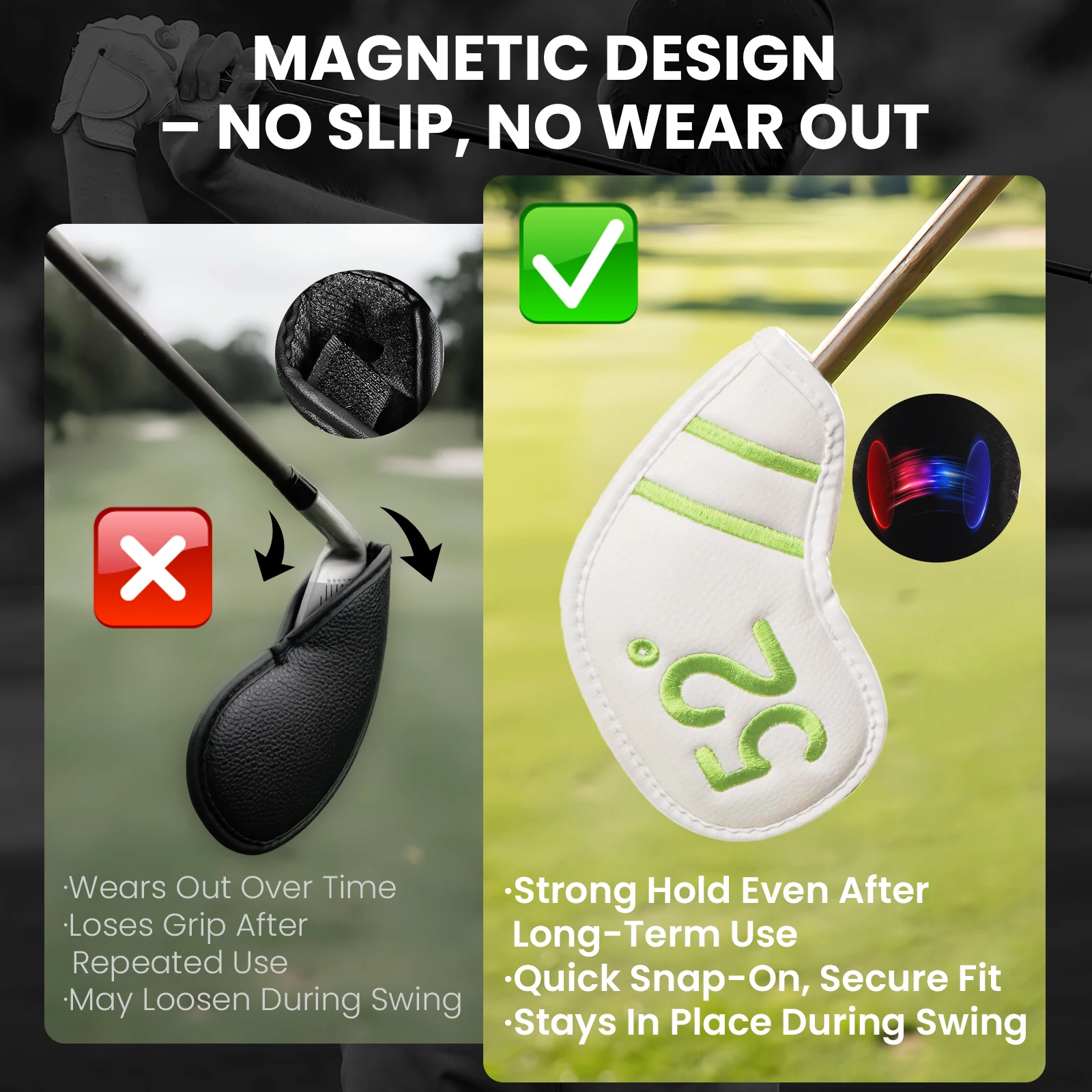 Magnetic Golf Iron Wedge Head Covers 1/8 Pack, Premium PU Leather with Stylish Double-Sided Colorful Embroidery Degree Label