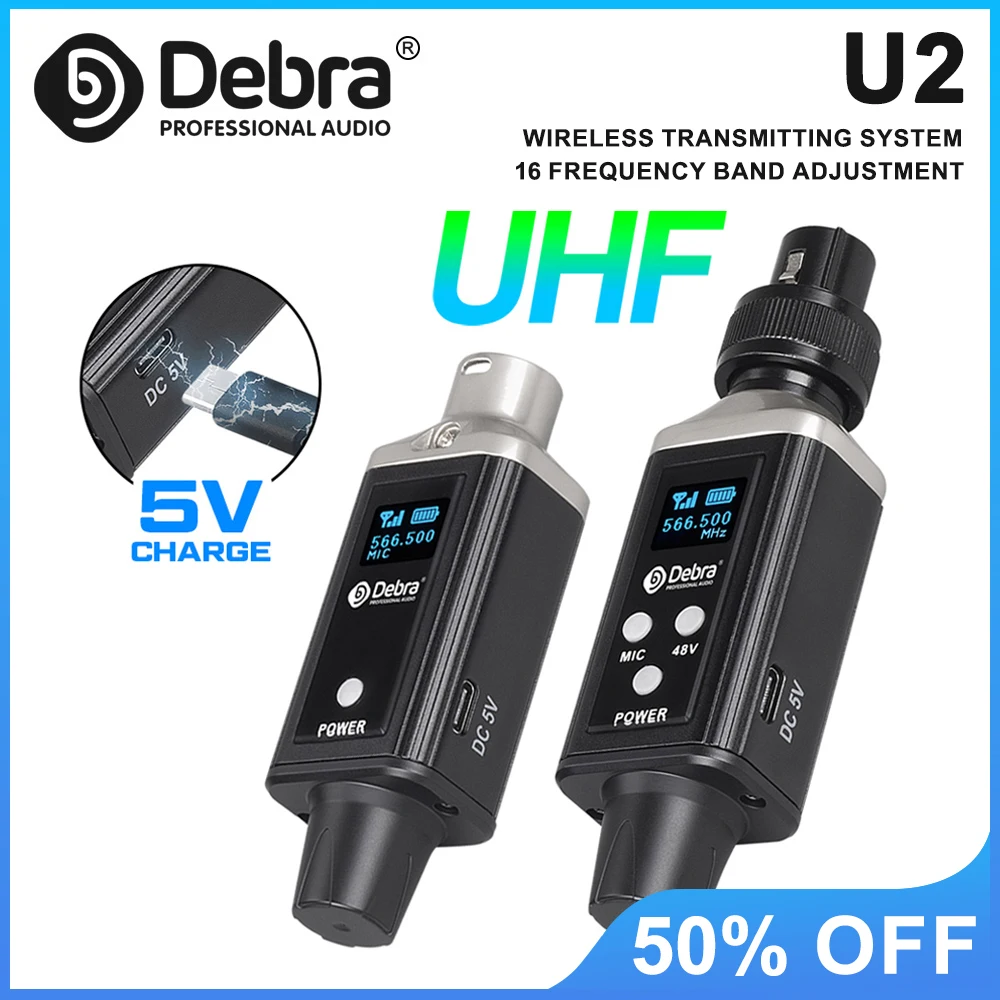 

Беспроводная UHF-система передачи микрофонного сигнала Debra, 560-590 МГц, с перезаряжаемыми аккумуляторами, передатчик и приемник для микшерных пультов