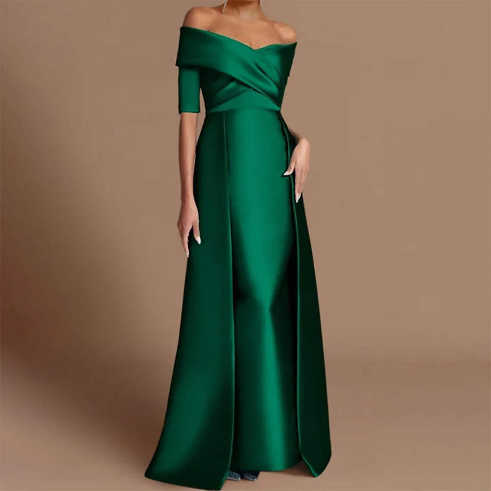 Green Women Evening Formal Dresses 2026 V Neck Off Shoulder Satin Prom Pageant Party Gowns Birthday Vestidos De Feast