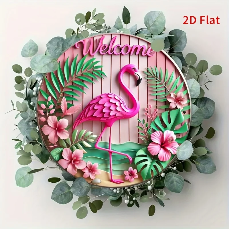 2D Flat, 2D Flat 1pc 8 X 8 Inches (20 X 20cm) Flamingo Welcome Sign - a Unique Wall Art Piece for Home, Cafes, Bars, Apartments,
