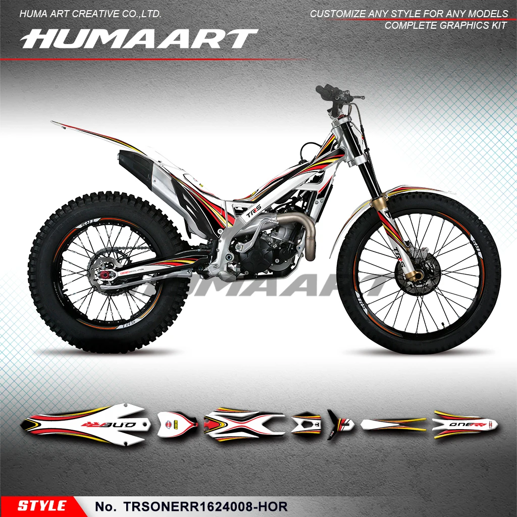 

Humaart Personalised Sticker Vinyl Wraps Race Graphics for TRS TRRS ONE R RR GOLD Trials Bike 2016-2024