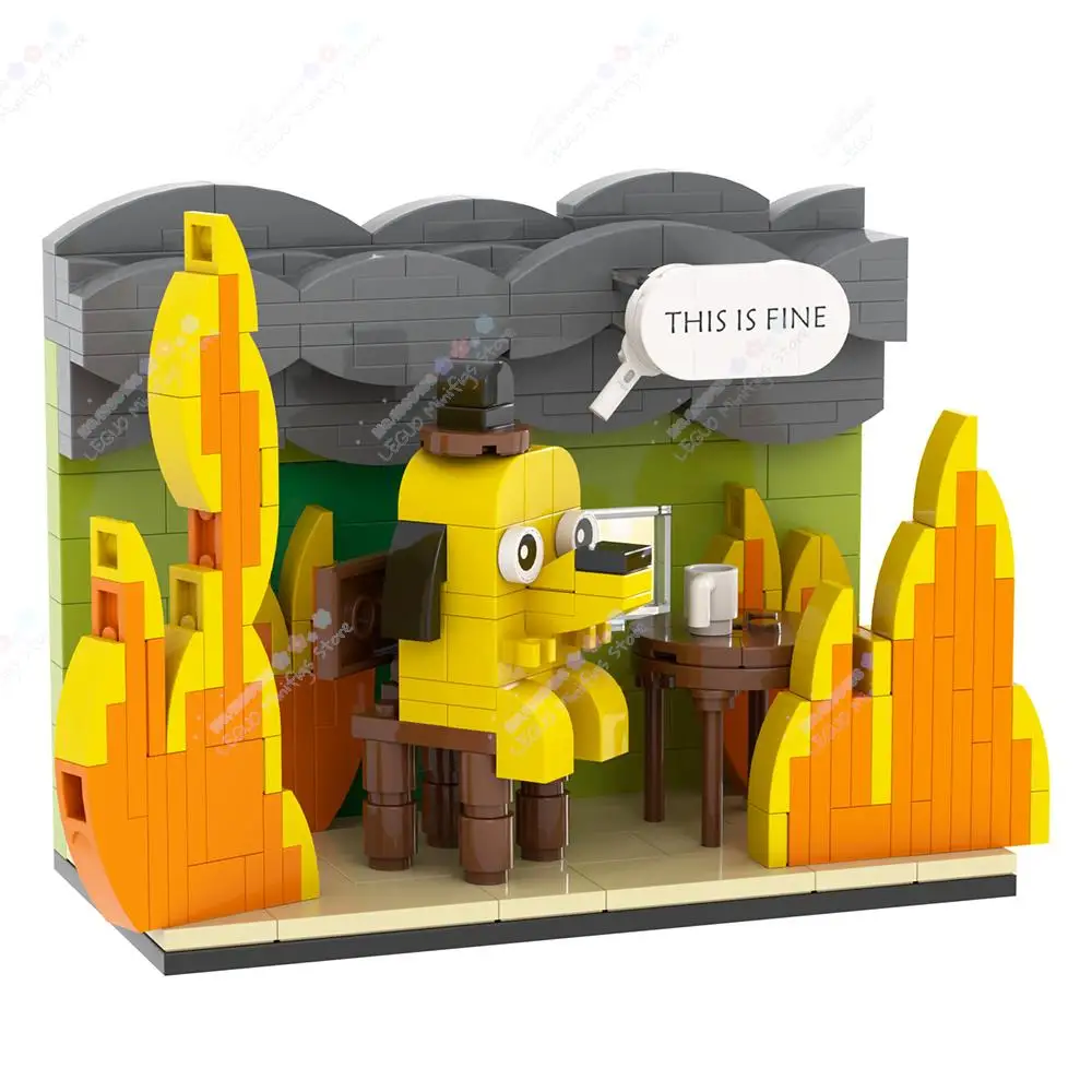 MOC1100 Creative Cartoon Animation Scene Series MOC Building Blocks DIY This Is Fine Dog Model Assembly Bricks Toys For Children