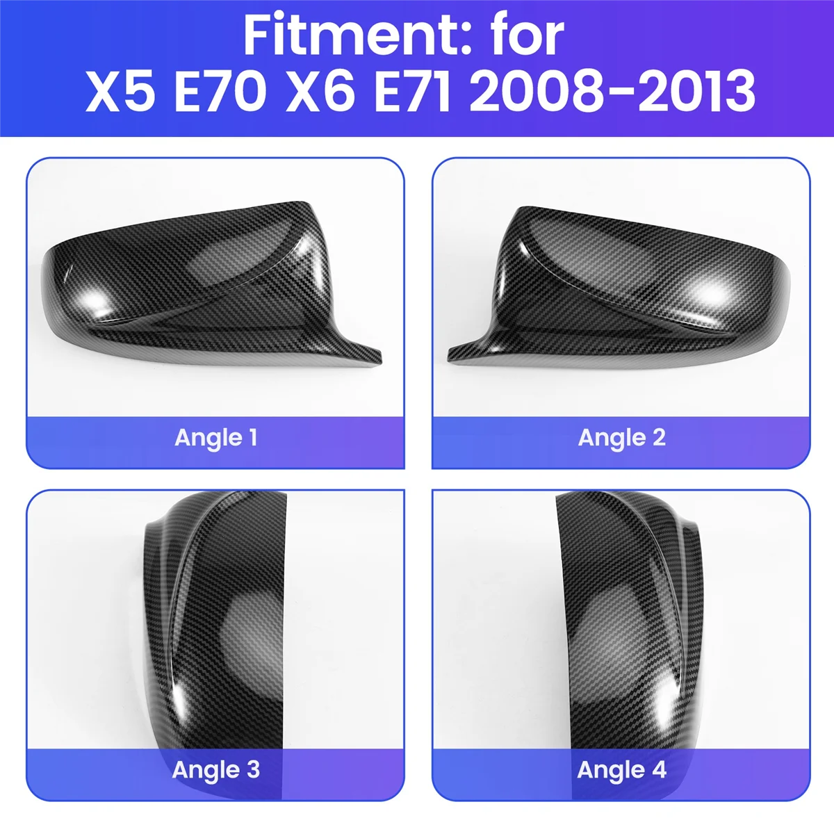 2 قطعة الجانب الجناح مرآة الرؤية الخلفية الإسكان لسيارات BMW X5 E70 ، X6 E71 2008-2013 ، ألياف الكربون نمط-T45C