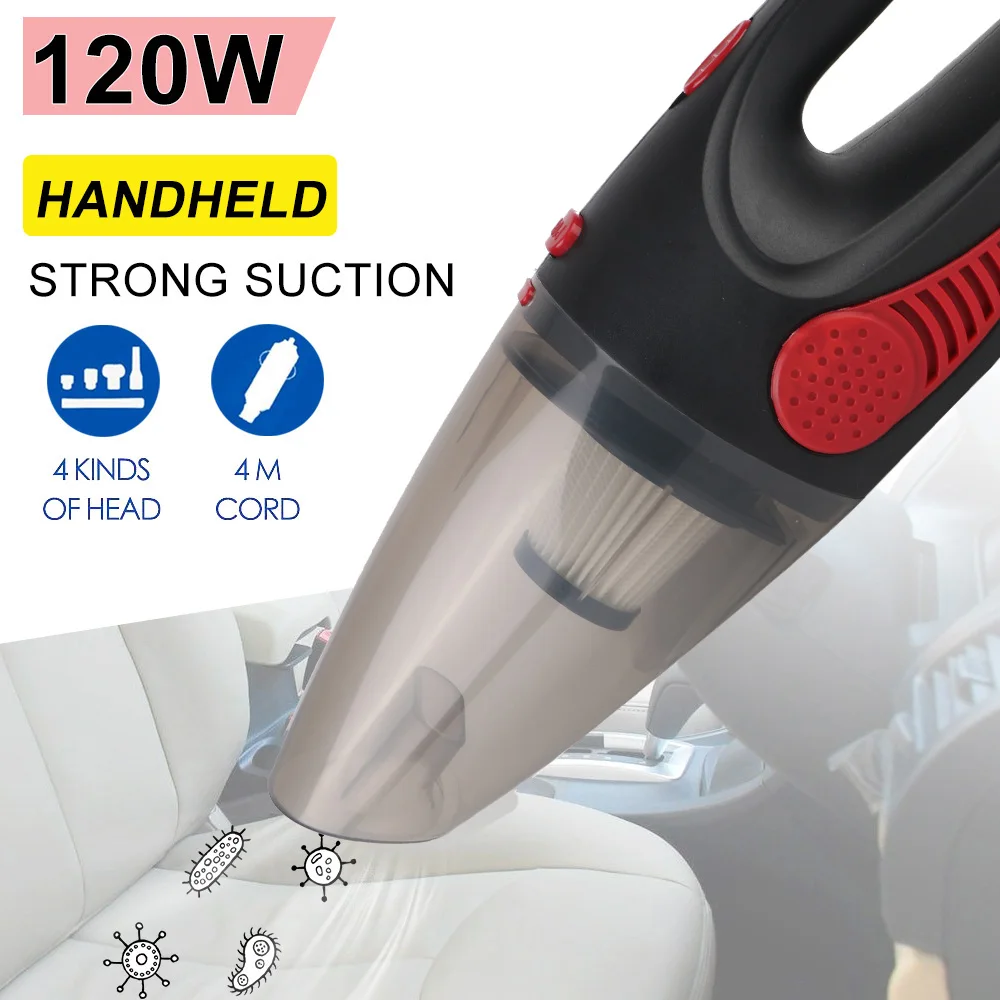 120W 12V 5000PA Super Suction Wet Dry Dual-Use Cigar Lighter Adapter Handheld Car Vacuum Cleaner Interior Accessories Universal