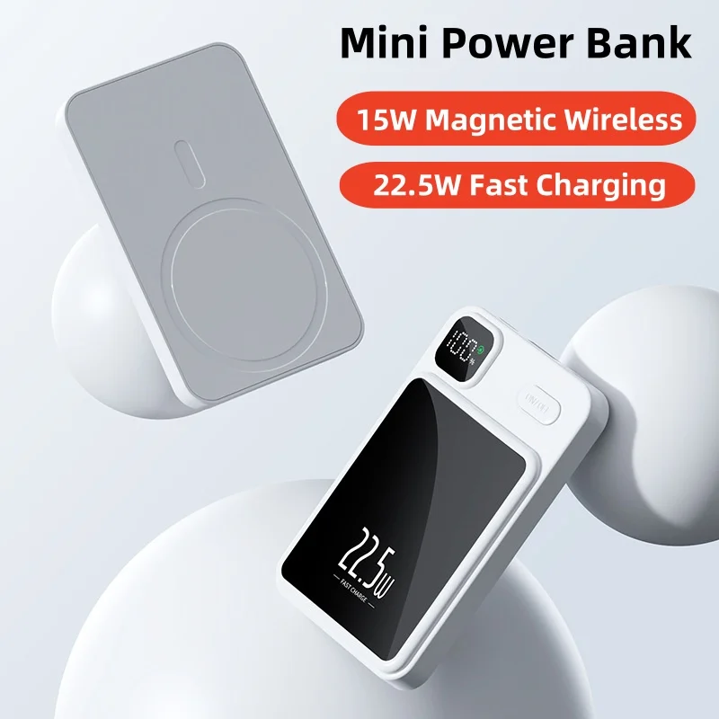 

20000mAh Magnetic Wireless Charger Power Bank with Magnetic Ring Portable Induction Charger Powerbank for iPhone 15 14 Xiaomi Mi