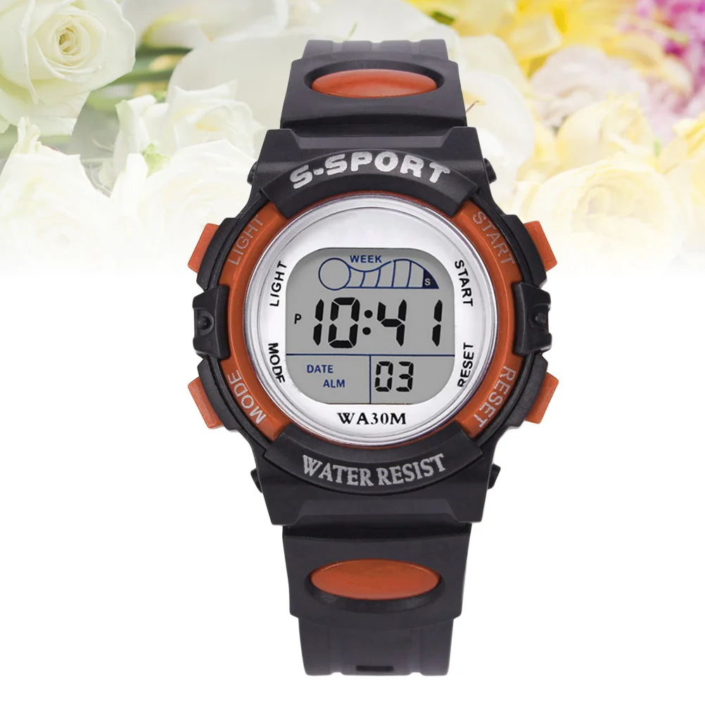 Students Sports Watch Orange Waterproof Multifunctional Luminous Digital Wristwatch for Alarm Stopwatch Calendar