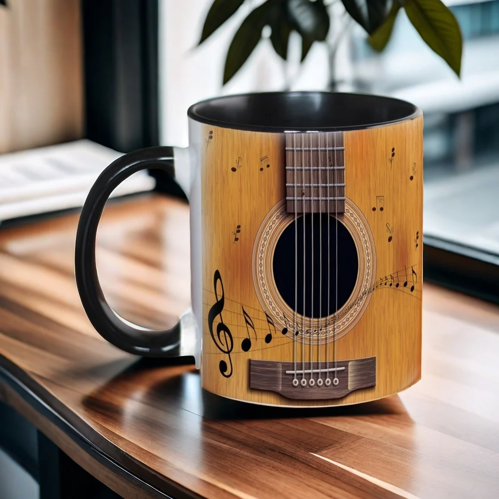 Novelty Music Ceramic Coffee Mug 11oz Funny Ceramic Mug Desk Decor for Teacher Musician Guitar Enthusiasts