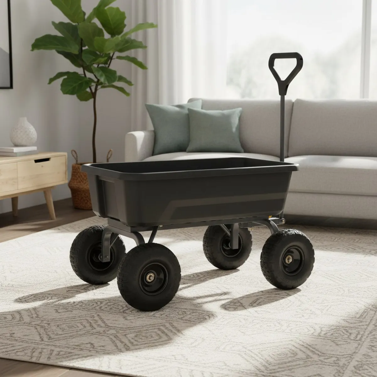 Steel Garden Wagon 4 Cu Ft 600 lb Heavy Duty No Flat Tires Dump Cart