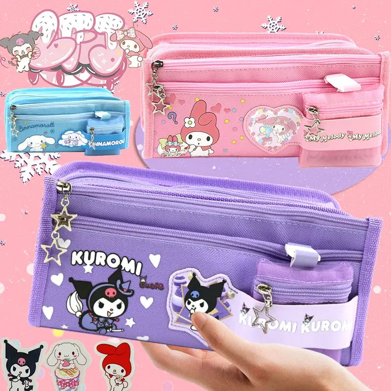 Sanrio Anime Cartoon Series Lápis Case, Grande Capacidade Pen Pouch, Estojo de papelaria, Presentes bonitos, Cinnamoroll, Mymelody, Kuromi, Moda