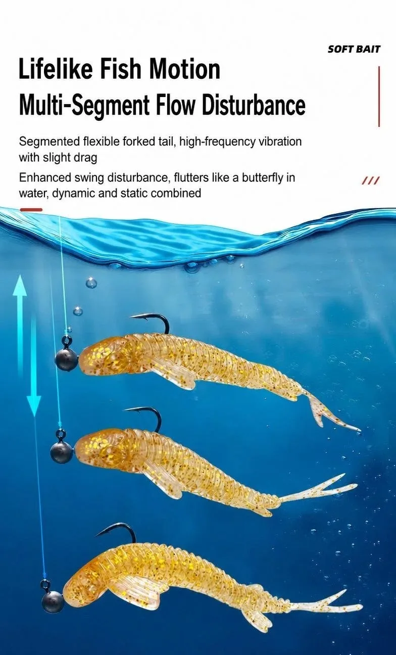 10 Stück 65MM Butterfly-Gabelschwanz-TPR-Swimbait Mikro-Softköder Rockfish-Angelköder für Zackenbarsch, Barsch, Forelle – Detail 8