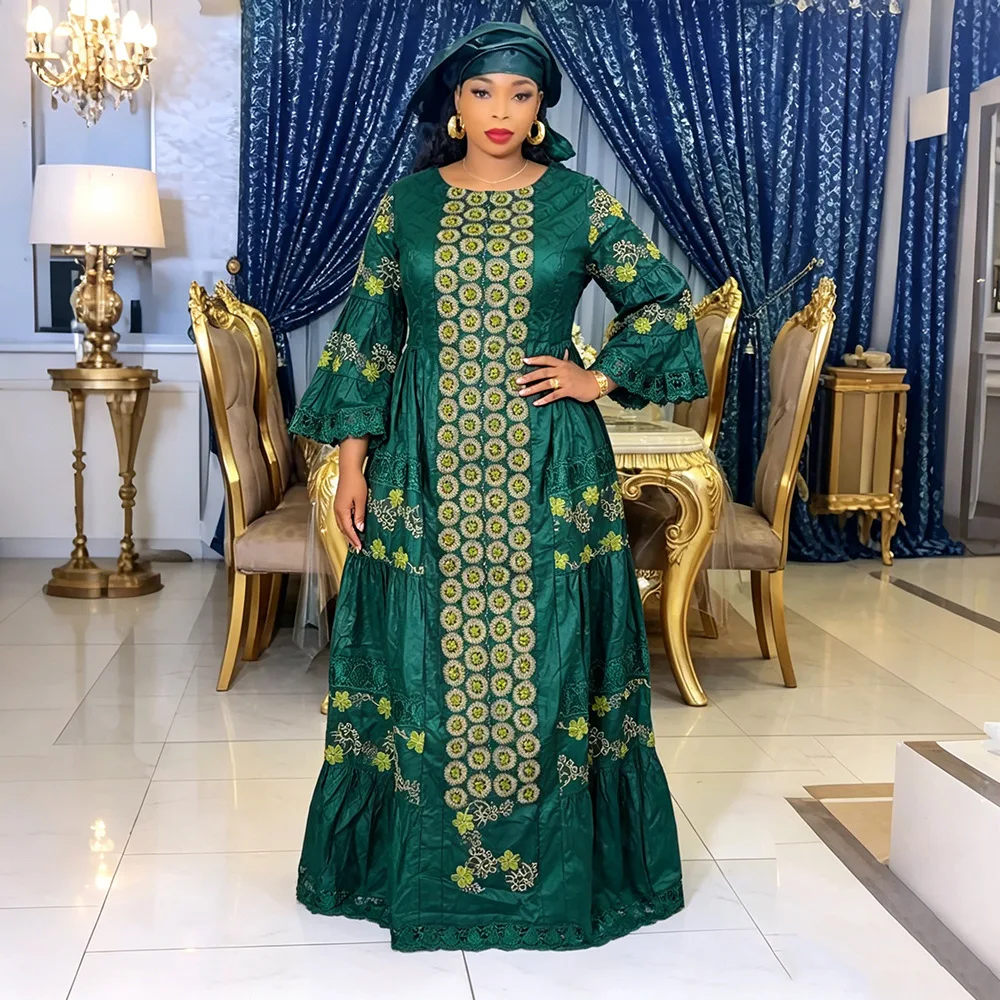 Plus Size African Party Long Dresses for Women 2026 New Luxury Bazin Embroidery Robe Elegant Muslim Wedding Evening Gowns