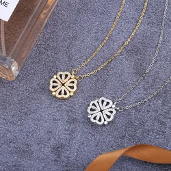 CARLIDANA Fashion Transform Four Leaf Clover Pendant Necklace Stainless Steel Gold Color Heart Jewelry for Women Girls Gift