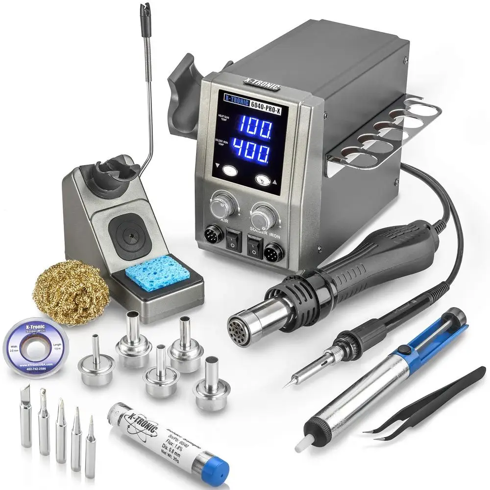 700W Hot Air Rework Soldering Station Adjustable Temp LED Display ESD Safe Solder Sucker Tweezers Solder Tube Nozzles & Tips
