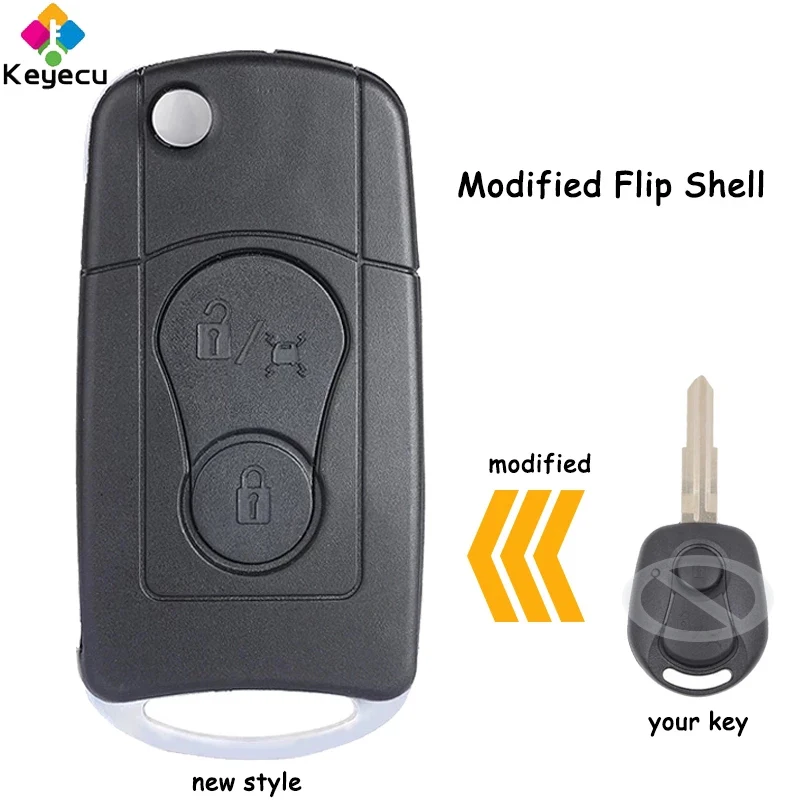 

KEYECU Modified Folding Flip Remote Car Key Shell Case Housing With 2 Buttons Uncut Blade Fob for Ssangyong Actyon Kyron Rexton