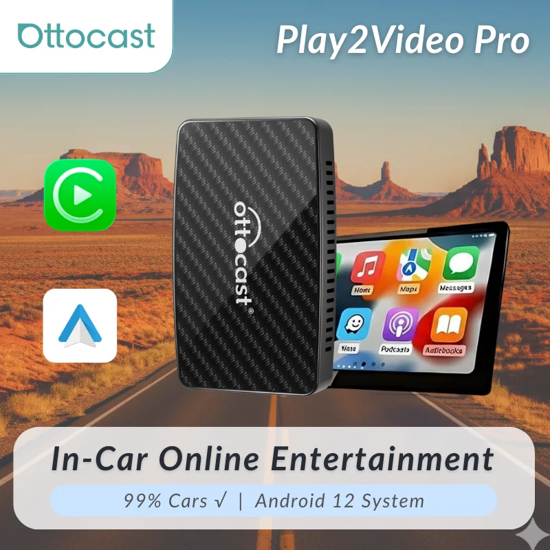 

Ottocast Play2video Pro Wireless Carplay Adapter AI Box Android Auto Netflix YouTube video playback 1080p Screen Mirror for Audi