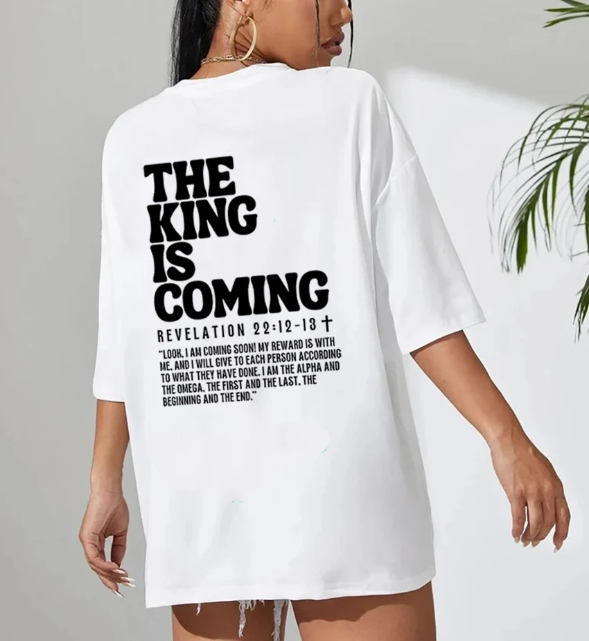 Jesus Is King The King Is Coming Oversized T-Shirt Christian Loose Tee Women Trendy Casual Cotton Aesthetic Top