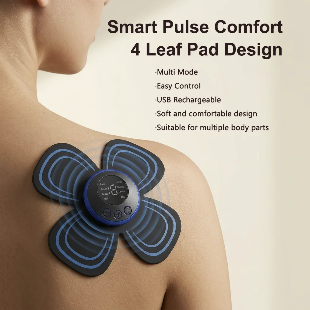 Four Leaf Ems Muscle Stimulation Massage Patch USB Rechargeable Portable Body Massager Suitable Arm Leg Shoulder Home Fitness