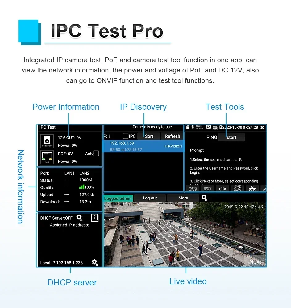 4K H.265 IP CCTV Tester with 8'' Monitor 8MP AHD/TVI/CVI Camera Testing Tool HDMI & VGA Input Cable Tester for Security Systems