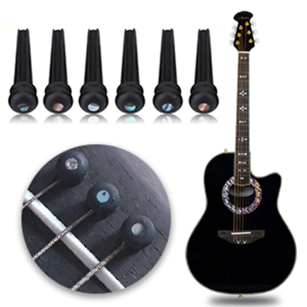 ​ 6 Stück ​ Ebenholz ​ Stegstifte aus Ebenholz ​ Abalone Dot Inlay Abalone Shell ​ ​ Gitarrenbrücke Pin ​ Ersatzteile ​ Teile für Akustikgitarre