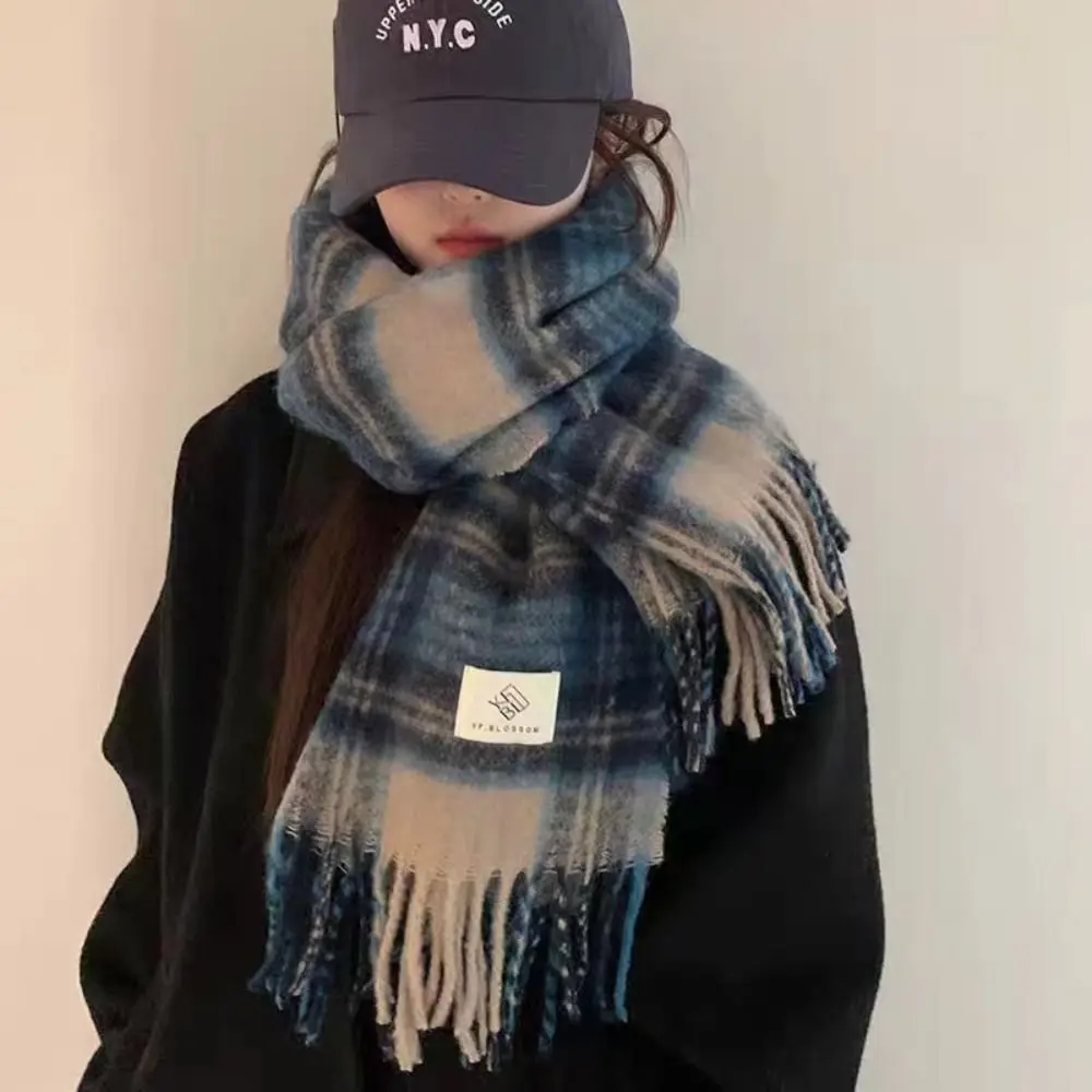 

Tassel Mint Chocolate Color Plaid Scarf Plush Cashmere Shawl Winter Cashmere Scarves Solid Color Colour Matching Cape Wraps
