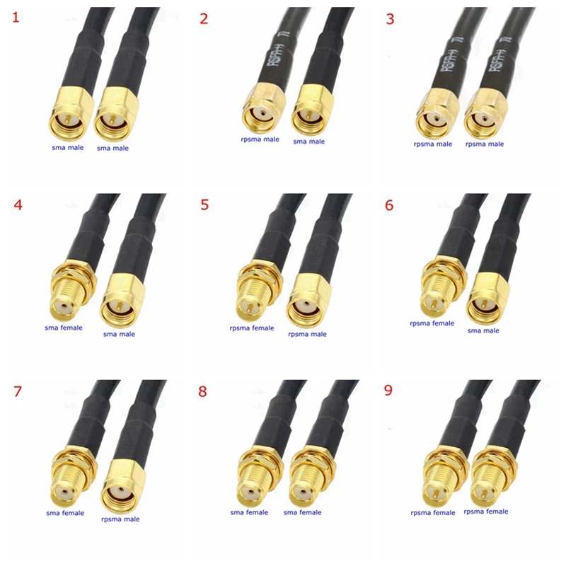 

LMR195 50-3 Coax Cable SMA To SMA Male Female Connector RPSMA To SMA Right Angle Crimp for LMR-195 High Quality 50ohm Fast Brass