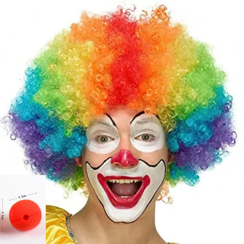 Colorful Circus Synthetic Wig Hair Hat Carnival Party Rainbow Wavy Curly Clown Wig Cap Adult Halloween Cosplay Birthday Headwear