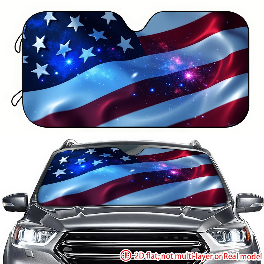 2D Flat Printing Car Sunshade Starry American Flag Background Car Sun Visor American Independence Day 250Th Anniversary