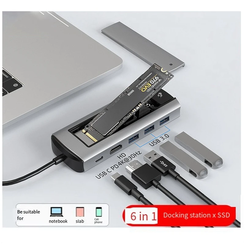 6-In-1 USB Type-C Docking Station Multi-Function Fast Charging Station Docking Station SATA Single Agreement Easy To Use