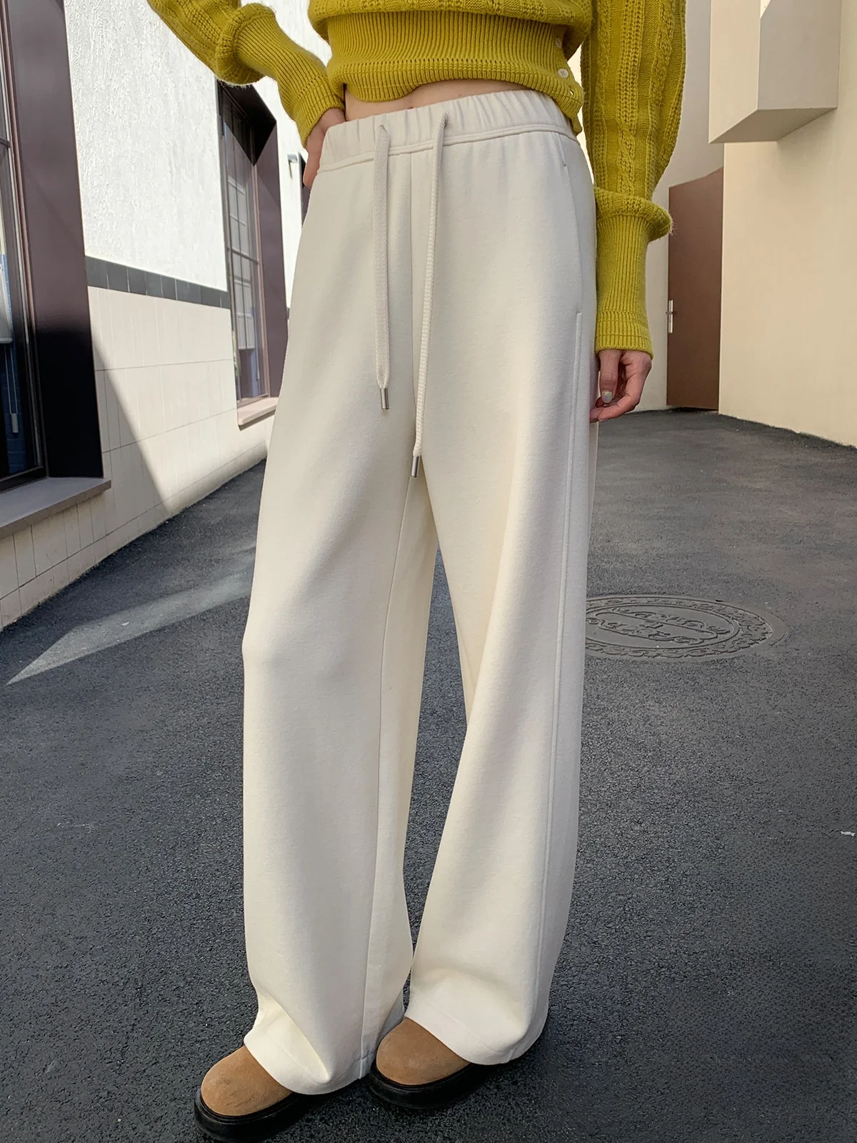 

Love Rice Cake Pants Cr Knit Wool Blend Side S Forward Slimming Korean Sle Commute Wind Straight Leg Pants Ladies