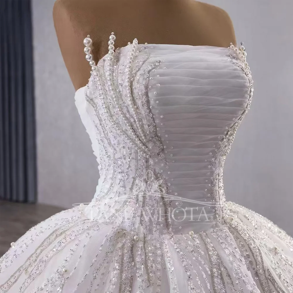 Роскошное сексуальное свадебное платье без бретелек со шнуровкой сзади, расшитое блестками и бисером, рюшами, настраиваемое платье De Mariée для свадьбы
