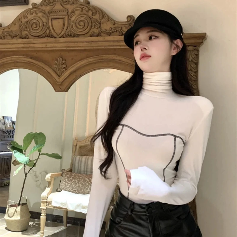 Short Long Sleeve Slim Bottoming Shirt Spring Autumn New Solid Color Simplicity Sexy T Shirt Tops Fashion Trend Women Clothing