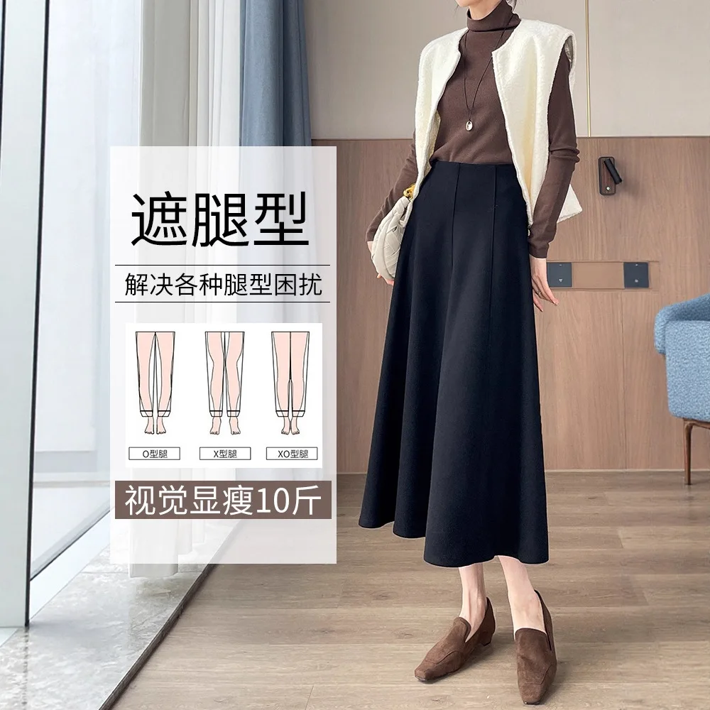 الراقية ألف خط خلات الصوف نصف تنورة للنساء في الخريف والشتاء 2025 رمادي الراقية مزاجه التخسيس منتصف طول Skir #2