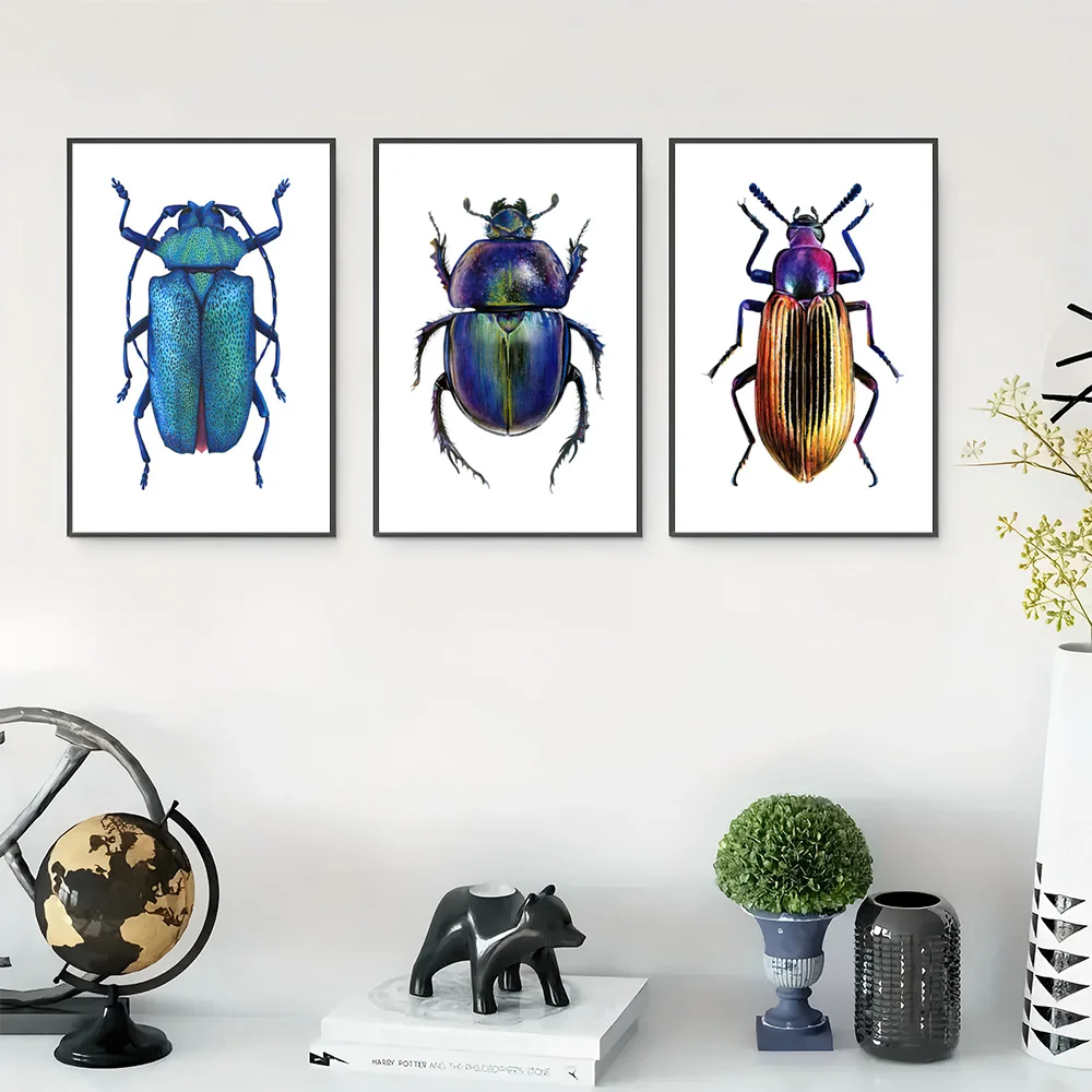 （Noframe 3PCS）-3pcs Unframed Insect Art Wall Art, Colorful Exoskeletons Paintings, Scientific Elegance Art Prints, Detailed P
