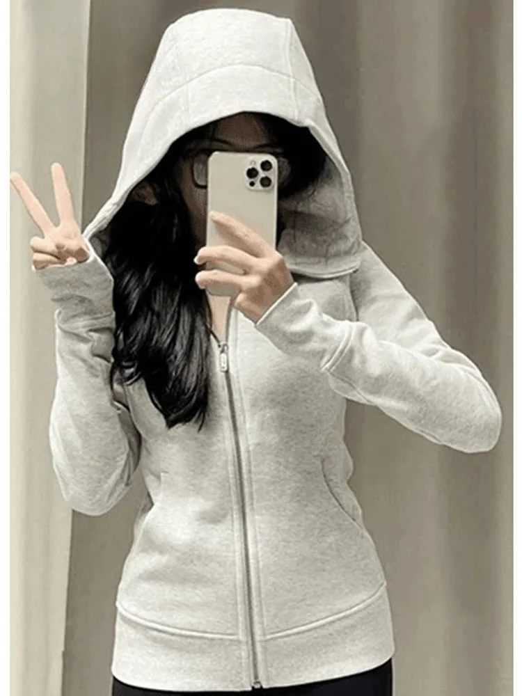 เสื้อคาร์ดิแกนมีฮู้ดสีชมพู ซิปหน้า สำหรับผู้หญิง เสื้อคลุมสวมทับ สปริง/ซัมเมอร์ รุ่นใหม่ ทรงเข้ารูป แขนยาว สี